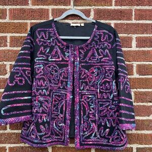 Vintage Choices Embellished Cardigan Jacket Large Coastal Grandmother Style